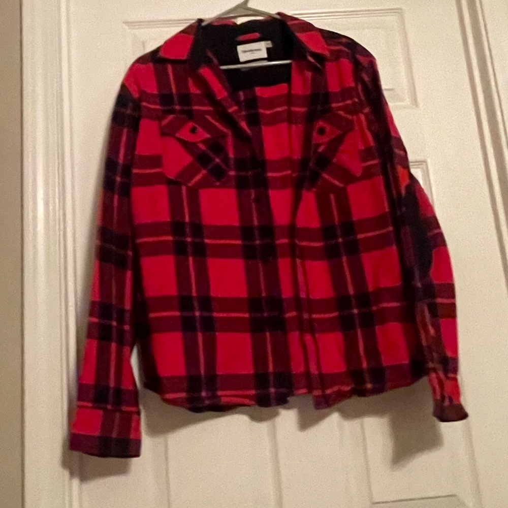Goodfellow & Co Red and Black Plaid Button-Down Shirt Jacket